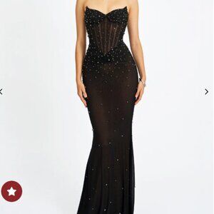 Miss Circle Fatima Black Crystal Sleeveless Corset Mermaid Maxi Dress